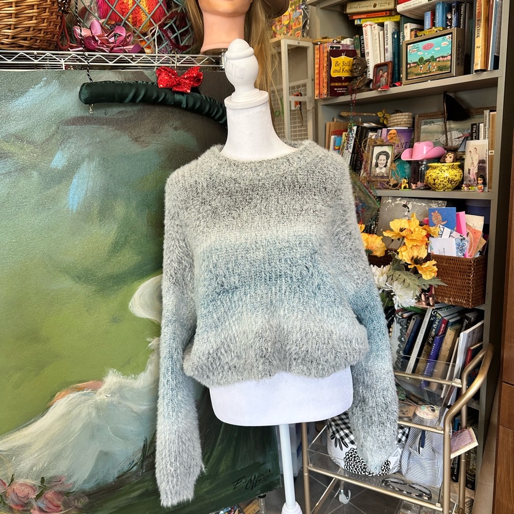 Wild Fable Fuzzy Gray & Blue Sweater
